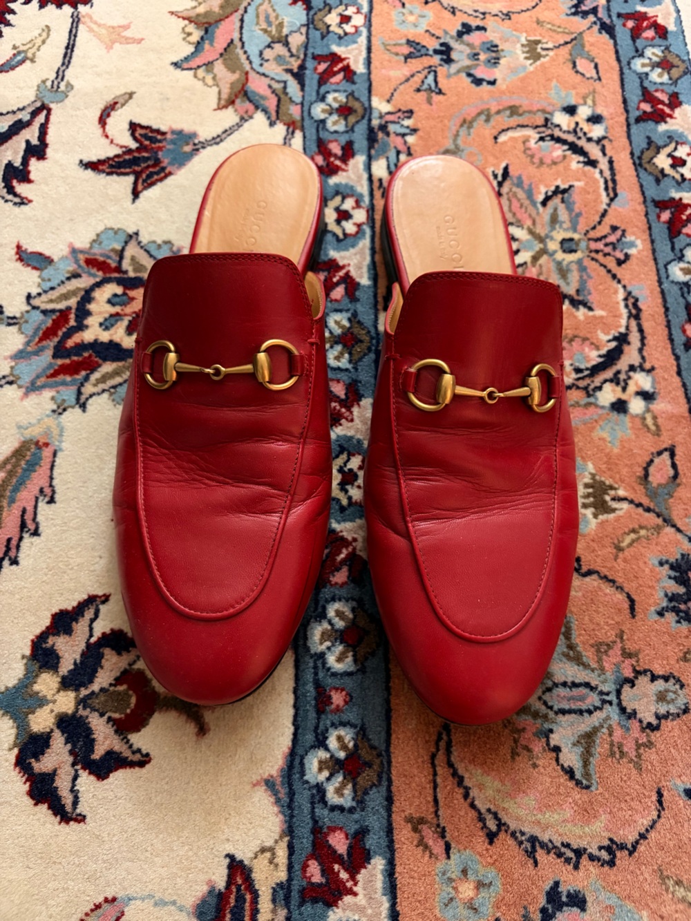Gucci Women's Red Leather Princetown Horsebit Mule
